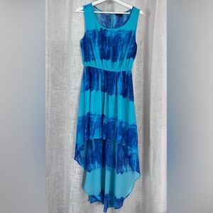 Blue Tie Dye Sleeveless Dress High Low